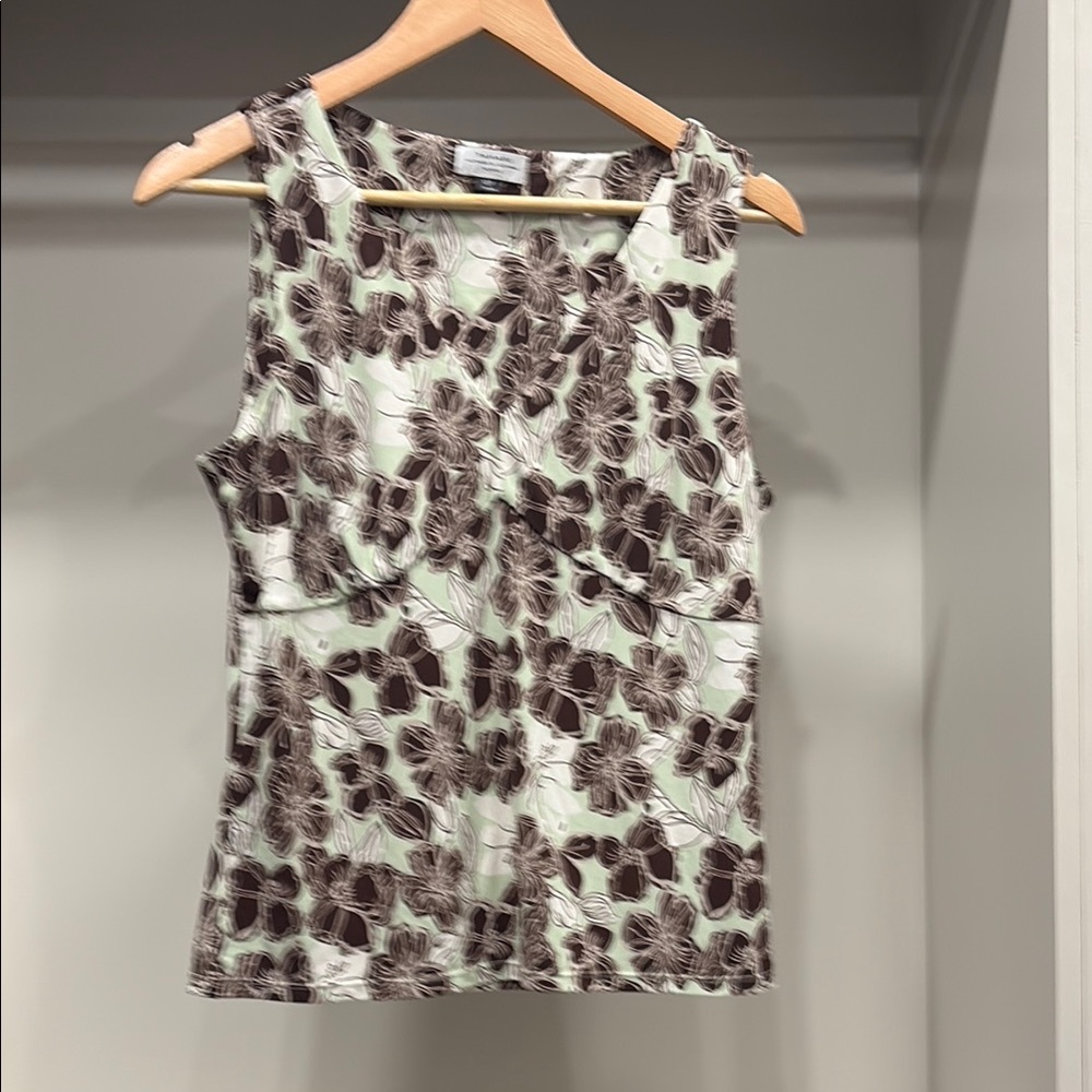 Tahari ASL Brown and White Fitted Sleeveless Tank Top